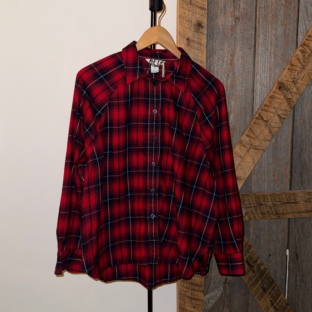 H&M red plaid oversize button dowm-Size 6